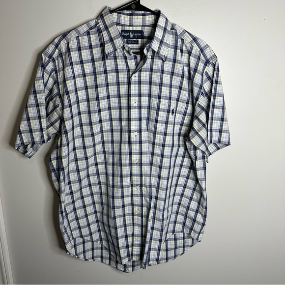 Men’s Ralph Lauren Size‎ Large Short Sleeve Plaid One Pocket Button Shirt - Picture 1 of 4
